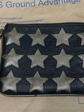 Juicy Couture Black 100% Goat Leather Wristlet with Metallic Stars EUC